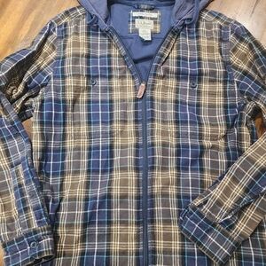 LL Bean Slightly Fitted Flannel Shirt Hooded Cotton Lined Zip Size Medium